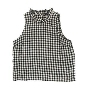 J. Crew Linen Gingham Ruffle Neck‎ Sleeveless Top Cottage Core - Size S/M